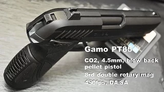 Gamo PT-85 blow back air 4,5 pellet pistol - fast shoot & hit in slow motion