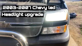 How to install LED head light bulbs in a 2003-2007 chevy Silverado. Plus fleece headlight mod!