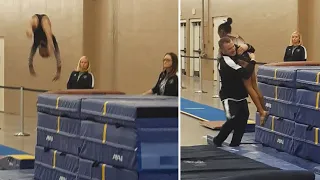 Coach Catches 9-Year-Old Gymnast Just in the Nick of Time