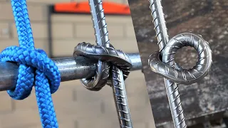 I make a Steel Knot by Bending Rebar - Clove Hitch Knot - without Heating, Metal Art Project