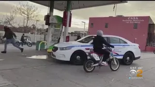 Dirt Bikes Harass NYPD Officer At Gas Station