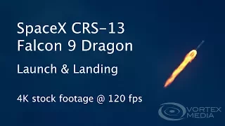 SpaceX CRS-13: Falcon 9 launch & landing -  4K stock footage @ 120 fps