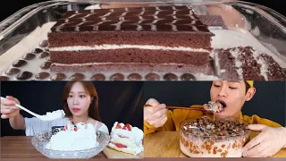 Mukbangers eating cake in milk dessert Mukbang Compilation.