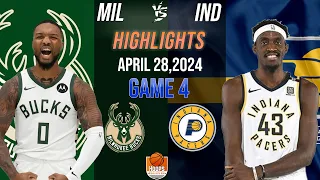 milwaukee bucks vs indiana pacers Game 4 - 1st and 2nd QRT Full Highlights  28 april 2024 ECR1