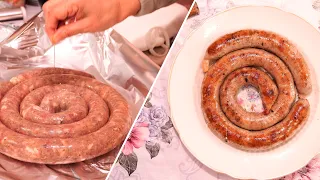 Meaty Homemade Pork SAUSAGE: Twisted in Rings STEWED and FRIED!