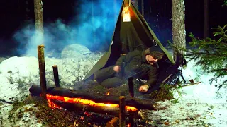 Winter Bushcraft Camping - Canvas Lavvu Shelter - Hunting bonfire Nodya