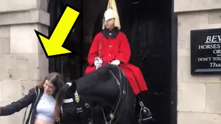 DISRESPECTFUL TOURISTS REFUSE TO RELEASE HOLD ON HORSE’s head.