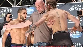 UFC 189 Weigh-In: McGregor and Mendes Explode (Main/Co-Main Event)