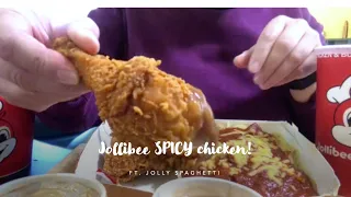 ASMR eating Jollibee  ft. Spicy fried chicken and spaghetti. No talking.