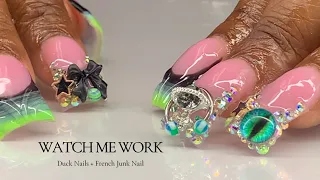 Duck Nail (Fill In) Freestyle w/ Junk Nail + Stone Placements 💚✨