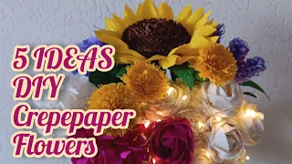 5 Ideas 💥 Crepe Paper Decorations | Easy Crepe Paper Flowers 💐 | DIY Paper Flowers