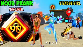 Noob Prank With V Badge Angry Girl😤 New Prank With 3 Attitude Girl😡Samne आया 100 Level😈 Free Fire