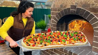 Giant Meter Pizza from the Oven! Everyone is shocked by the taste and size