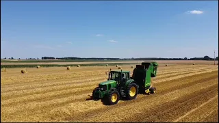 Prasowanie słomy. JOHN DEERE 6820 + PRASA JOHN DEERE 592.