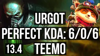 URGOT vs TEEMO (TOP) | 6/0/6, 800+ games, 1.0M mastery, Dominating, Rank 15 Urgot | KR Master | 13.4