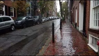 Walking in the Rain in Boston, MA (Binaural Rain iBeacon Hill) WITH RELAXING SON