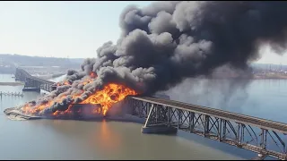 3 MINUTES AGO! Russian Ammunition Convoy Exploded on Crimean Railway Bridge by Neptune Missile
