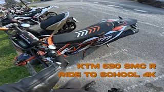 KTM 690 SMC R - RIDE TO SCHOOL - RAW SOUND 4K - (ITALY - BERGAMO)