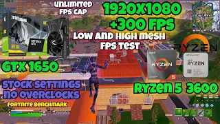 GeForce GTX 1650 + Ryzen 5 3600 Fortnite Rank FPS Test Benchmark|1080p|Low&High Mesh|Stock Settings