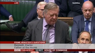 Ken Clarke MP asks Theresa May how she will pass her deal through Parliament at PMQs