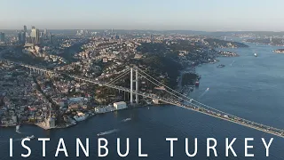 The real atmosphere of Turkey. Istanbul without tourists. Bosphorus. Drone views