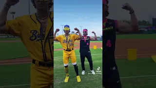 Banana and Party Animal show off the moves 🤌 #savannahbananas #dance #rockstar #baseballlife #fyp