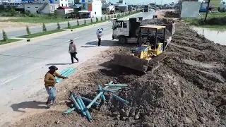 EP2  Project Best Action Clearing Lake and Landfill by Bulldozer D31P Pushing Cement Stone to Water