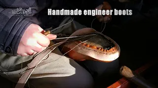 Making handmade engineer boots from scratch (pattern and thread making handlasting handwelting asmr)