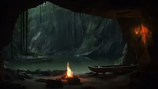 Relax In A Small Cave Next To The Lake. Light Rain, Thunder And A Warm Fireplace 🥱