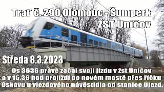 23.03.08 Dvouvozový Regiopanter přejíždí nový most přes Oskavu v Uničově