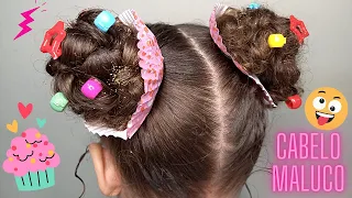 Penteado Fácil Dia do cabelo maluco , cabelo Divertido,  Dia das crianças / cupcake #shorts