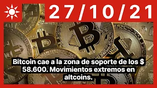 Bitcoin cae a la zona de soporte de los $ 58.600. Movimientos extremos en altcoins.