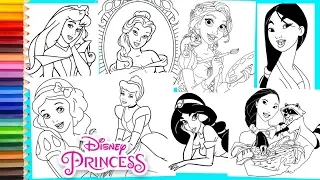 Disney Princess Belle Cinderella Jasmine Snow White Rapunzel Coloring Pages for kids