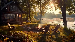 Sunshine on Lakeside Ambience while Sitting next to the Fire Pit to Warm up and Relaxation