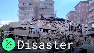 Buildings Collapse in Izmir, Turkey After Earthquake Strikes Aegean Sea