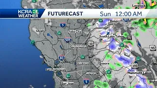 Rain moves out of Northern California followed by a north breeze and sunny skies