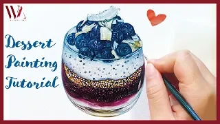 How to Paint a Blueberry Yogurt in Watercolor | Realistic Food Painting Tutorial- Windy Shih