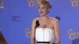 Actress Jennifer Lawrence Speaks at HFPA 71st Annual Golden Globe Awards at Beverly Hilton Hotel