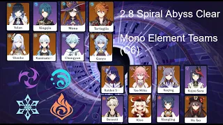 4 Mono Element Teams Clearing 2.8 Spiral Abyss (C6)