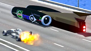 Formula Jet Engine vs Thrust SSC Fastest Car In The World - Drag Race 20 KM