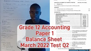 Grade 12 Accounting | Balance Sheet | 2022 March Common Test Paper 1