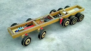 How to make rc truck chassis | 14 wheel chassis with simple steering and left axle from cardboard