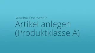 Wawibox Pro | Erstinventur - Artikel anlegen (Produktklasse A)