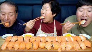 통 연어 썰어 직접 만든 연어 초밥! (Handmade Salmon sushi) 요리&먹방!! - Mukbang eating show