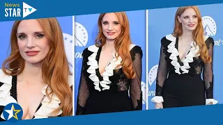 Jessica Chastain, 45, looks radiant and chic in mesh shirt with plunging neckline