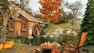 Cozy Terrace by the Watermill in Autumn Ambience with Pumpkins, Candles and Relaxing Fall Birdsong