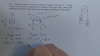 Mechanics p44: Torque and Angular Acceleration - Two Masses Hanging from Real Pulley