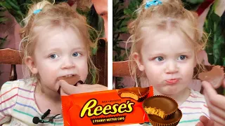 British 2 Year-Old Tries Reese's Peanut Butter Cups for the First Time!!