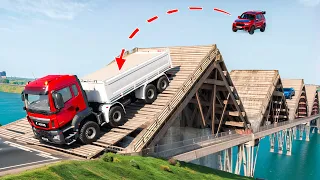 Cars vs Broken Bridge, 100 Speed Bumps and Giant Bulge ▶️ BeamNG Drive