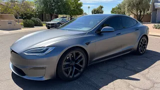 Most Popular Tesla Wrap Color 3M Satin Dark Gray on a Model S Plaid (in-depth, full wrap Timelapse)